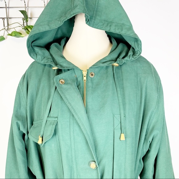 GALLERY -Green Utility Coat Cinched Waist Zip Up M - Picture 3 of 8